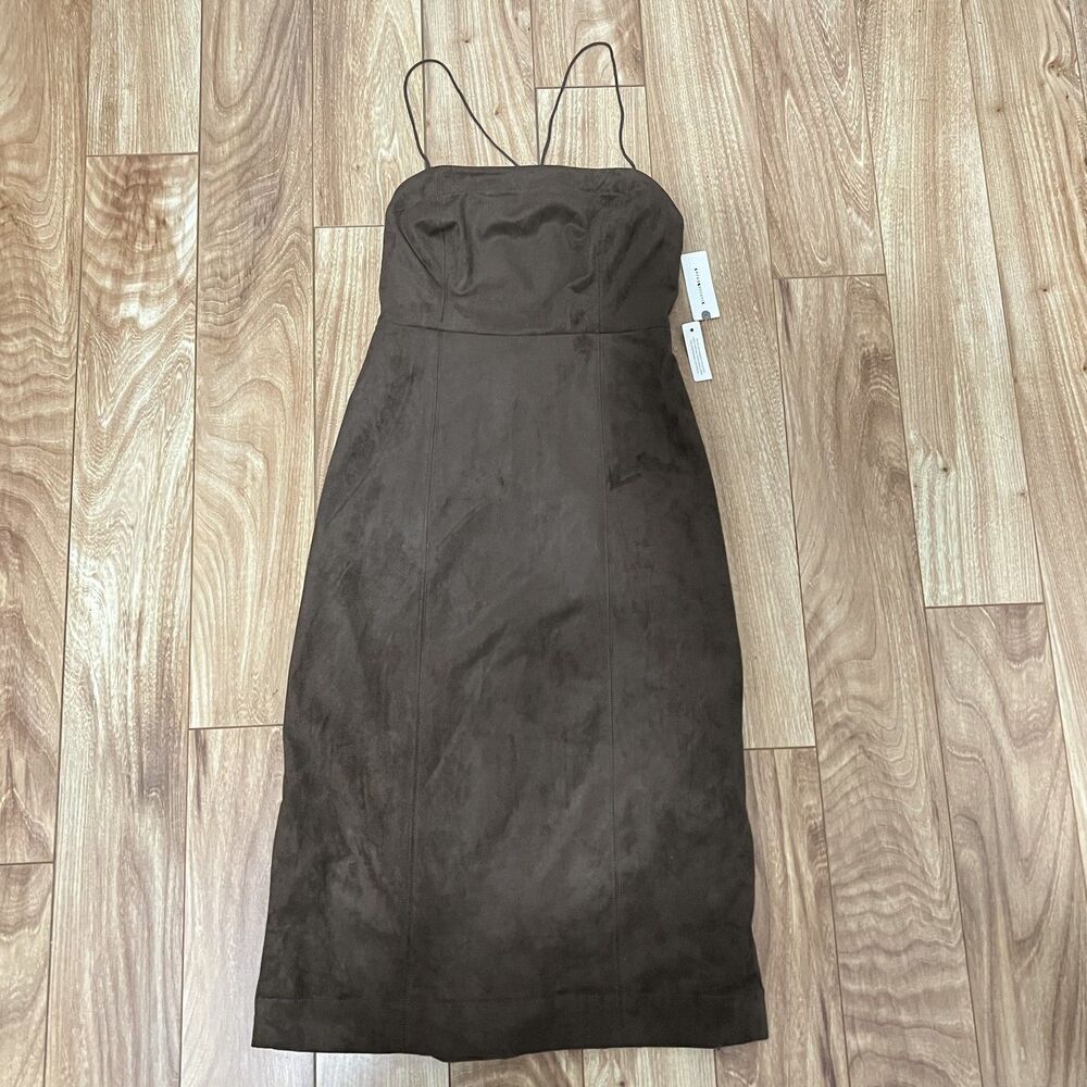 Anthropologie Dress Womens 0 Brown Faux Suede Midi Strappy Open Back Party Sexy